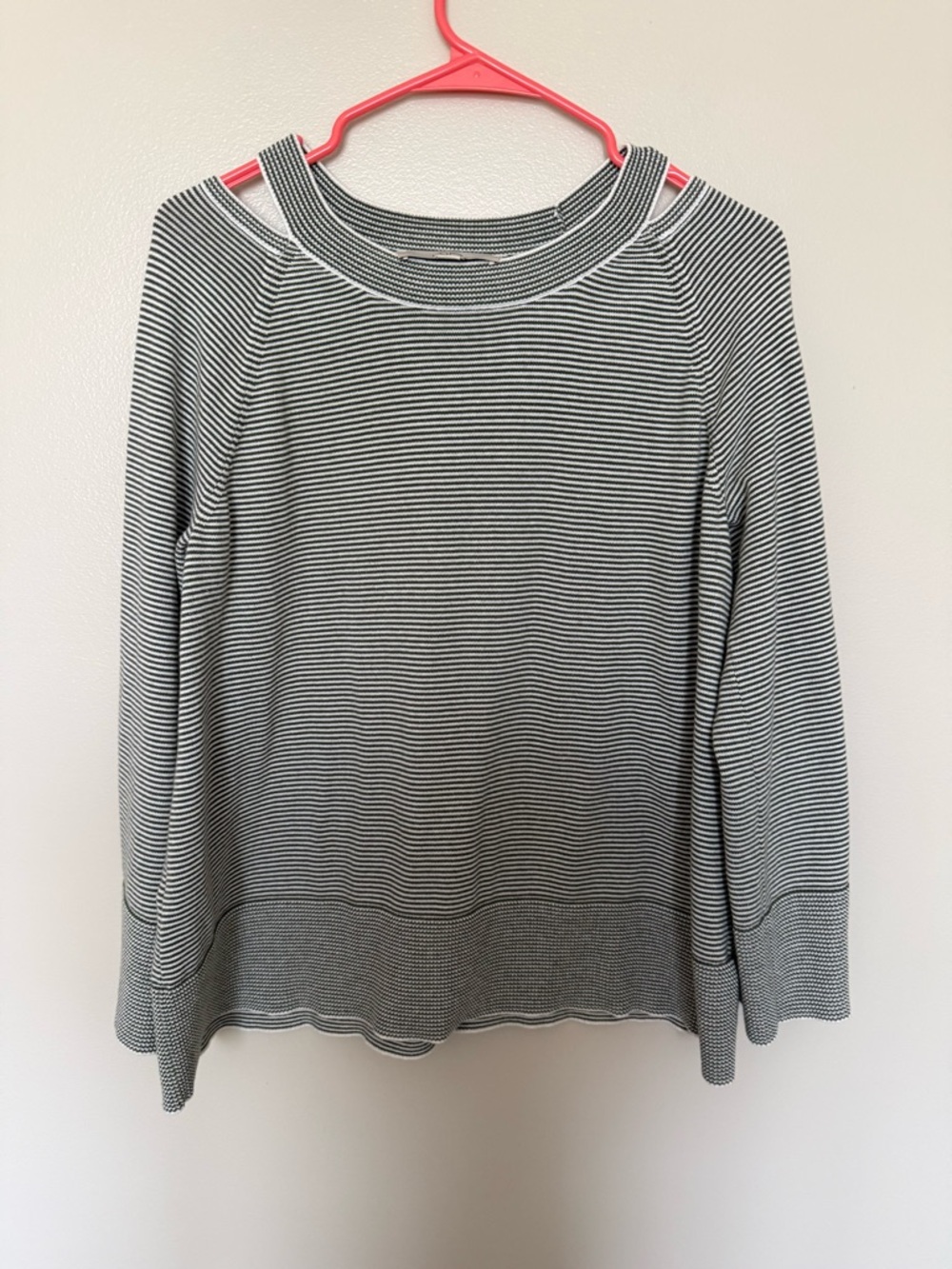Striped Cold-Shoulder Knit Sweater Olive & White